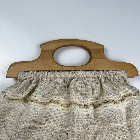 Vintage knitting bag woven woods handle handmade handbag medium size - Picture 3 of 6